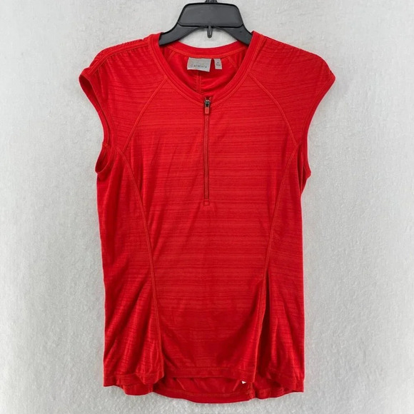 Athleta Tank Top Women's Sz M Red Cap Sleeve Half Zip Pullover Rashguard Stretch - Picture 1 of 9